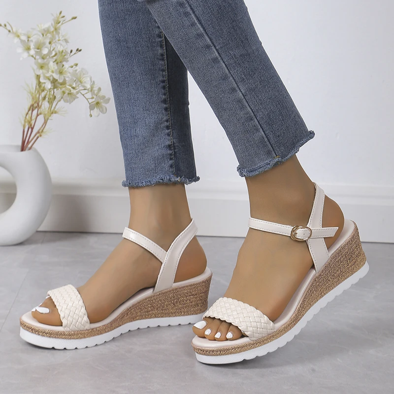 

2024New Ankle Strap Women's Sandals Summer Casual Sandals Women Platform Wedge Buckle Female Sandalias