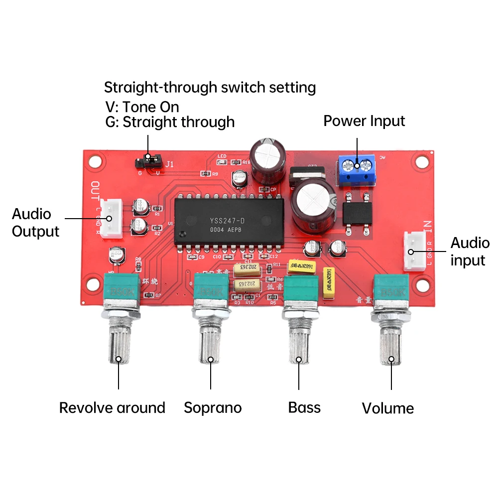 AC5~16V / DC7~21V Audio Amplifier Board Preamplifier Module Tuner Board High/Low Surround Adjustment Surround Enhancement