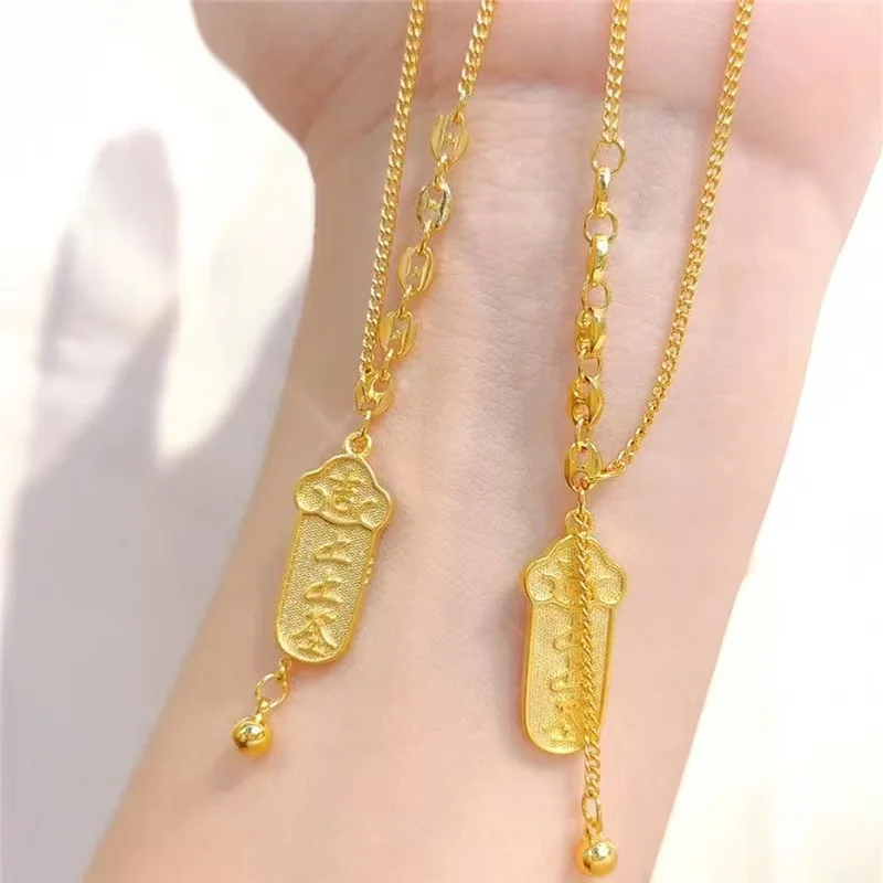 

Женское ожерелье с подвеской Top-Luck из 24-каратного золота AU999 | Кованая текстурированная цепочка с серебряной оплеткой, этническая простота.