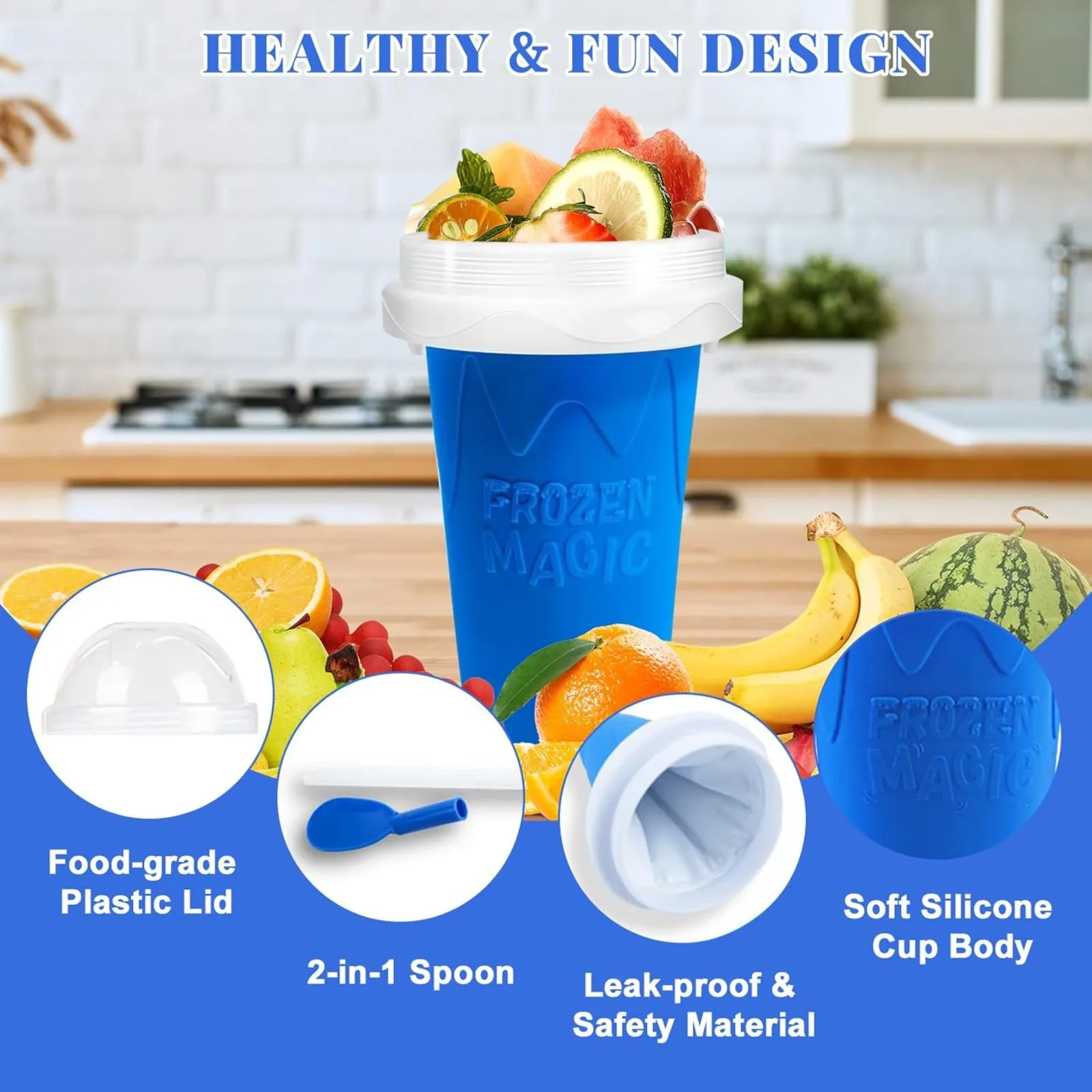 Slushie Cup, Slushy Maker Cup, Frozen Magic Squeeze Cups for Juice Milk Yogurt Ice Cream Make, DIY Cooling Cup with Lid