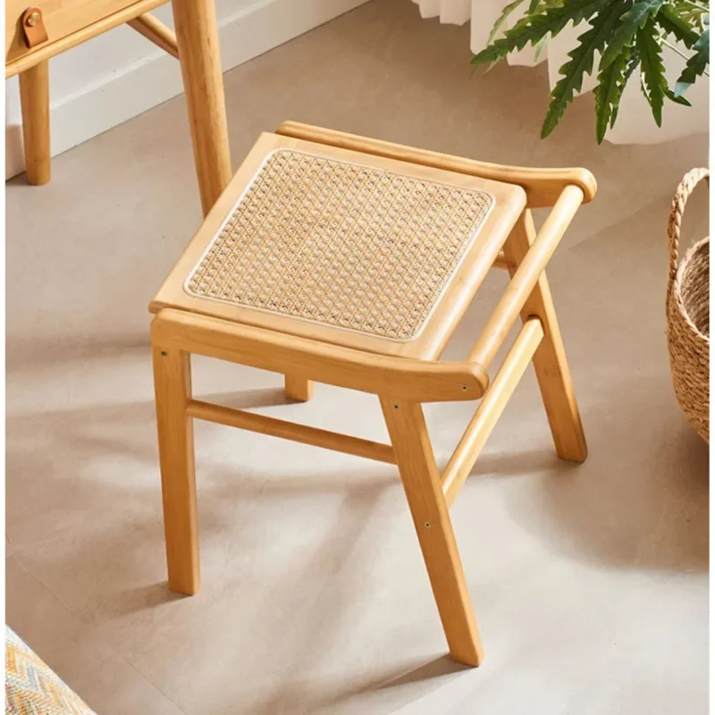 Japanese Bedroom Makeup Stool, Natural Bamboo Square Seat, Creative Rattan Weaving Shoe Bench, Versatile Scenes, Home Furniture