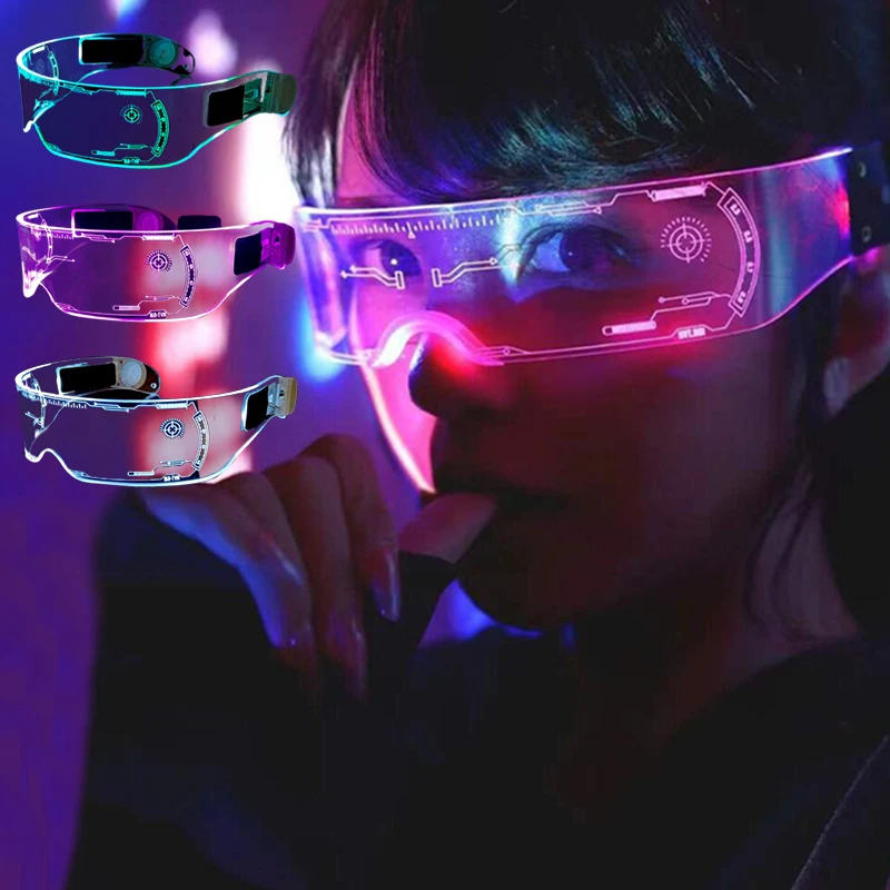 Led Sci-fi Colorful Luminous Glasses Acrylic Net Red Flash Cheer Glasses Bar Atmosphere Dance Props Glow In The Dark Led Glasses