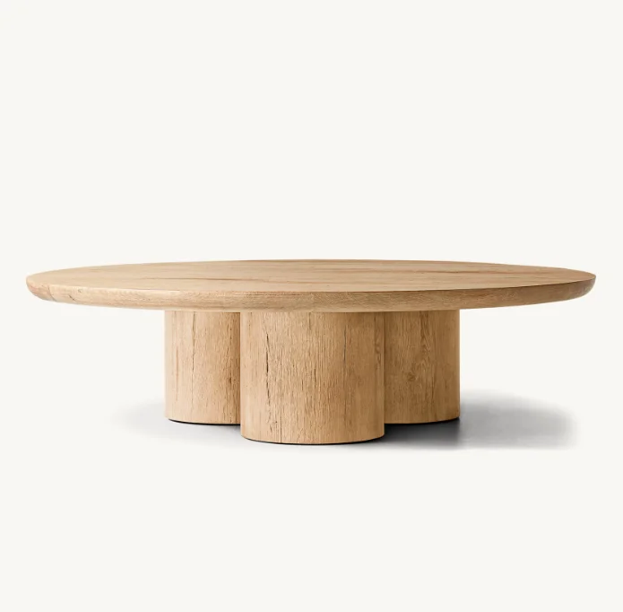 طاولة قهوة مستديرة فاخرة لغرفة المعيشة من خشب البلوط