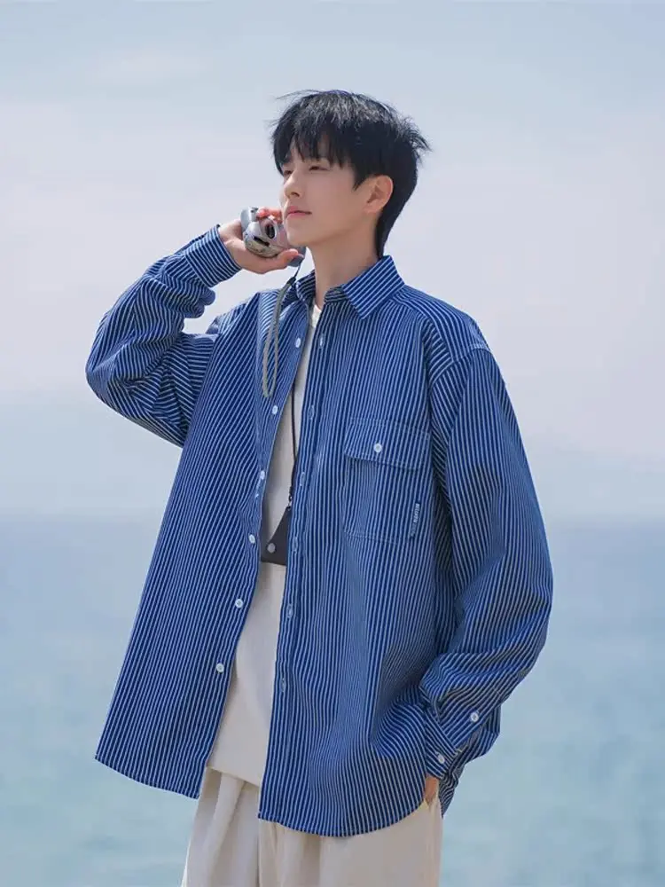 

College Freman Men's Long Sve Striped irt Jaet Youthful Sle y Outfit Casual Cheered Fabric arp Collar