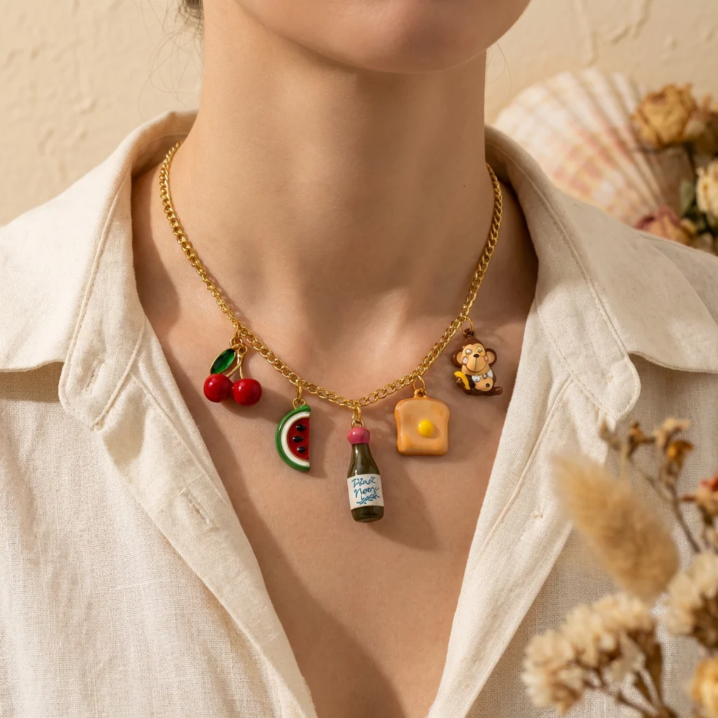 3 Stück Modische Neue Niedliche Affen-Wassermelonen-Mango-Granatapfel DIY Anhänger Charms für Schmuckherstellung – Detail 1