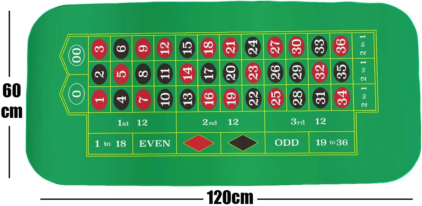 60x120cm Professional Casino Roulette Tabletop Layout Mat Non Slip Rubber Roulette Table Top Mat for Family Parties Casino Night