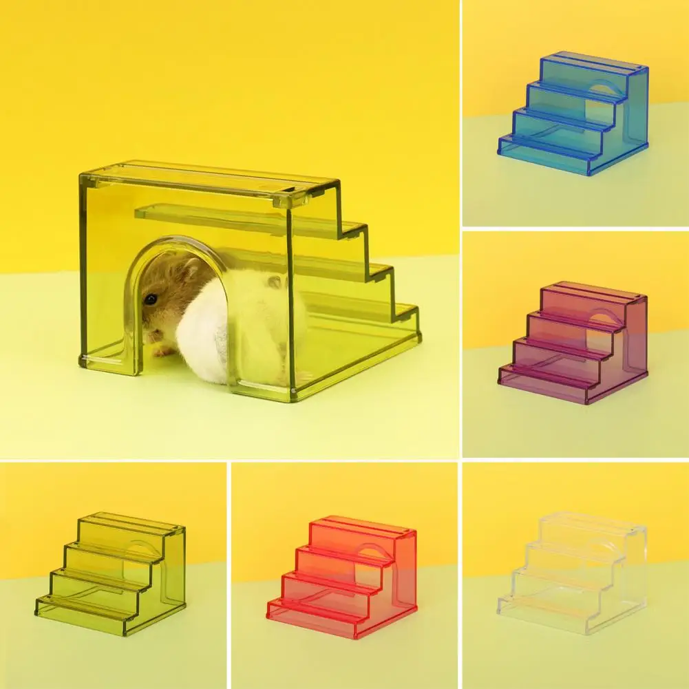 Acrylic Hamster Toy Hamster Ladder Shelter Acrylic Hamster Climbing Ladder House with Non-slip Steps for Small Gerbils Guinea