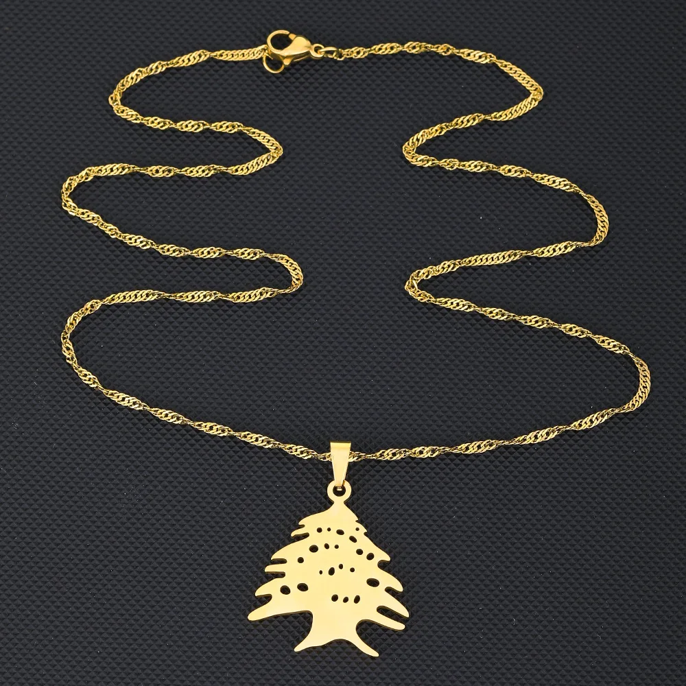 Republic of Lebanon National Emblem Necklace for Women Cedar Pendant Necklaces Woman High Quality Stainless Steel Jewelry