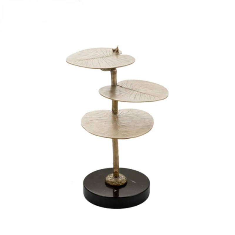 Side table with modern three-tier metal lotus leaf design