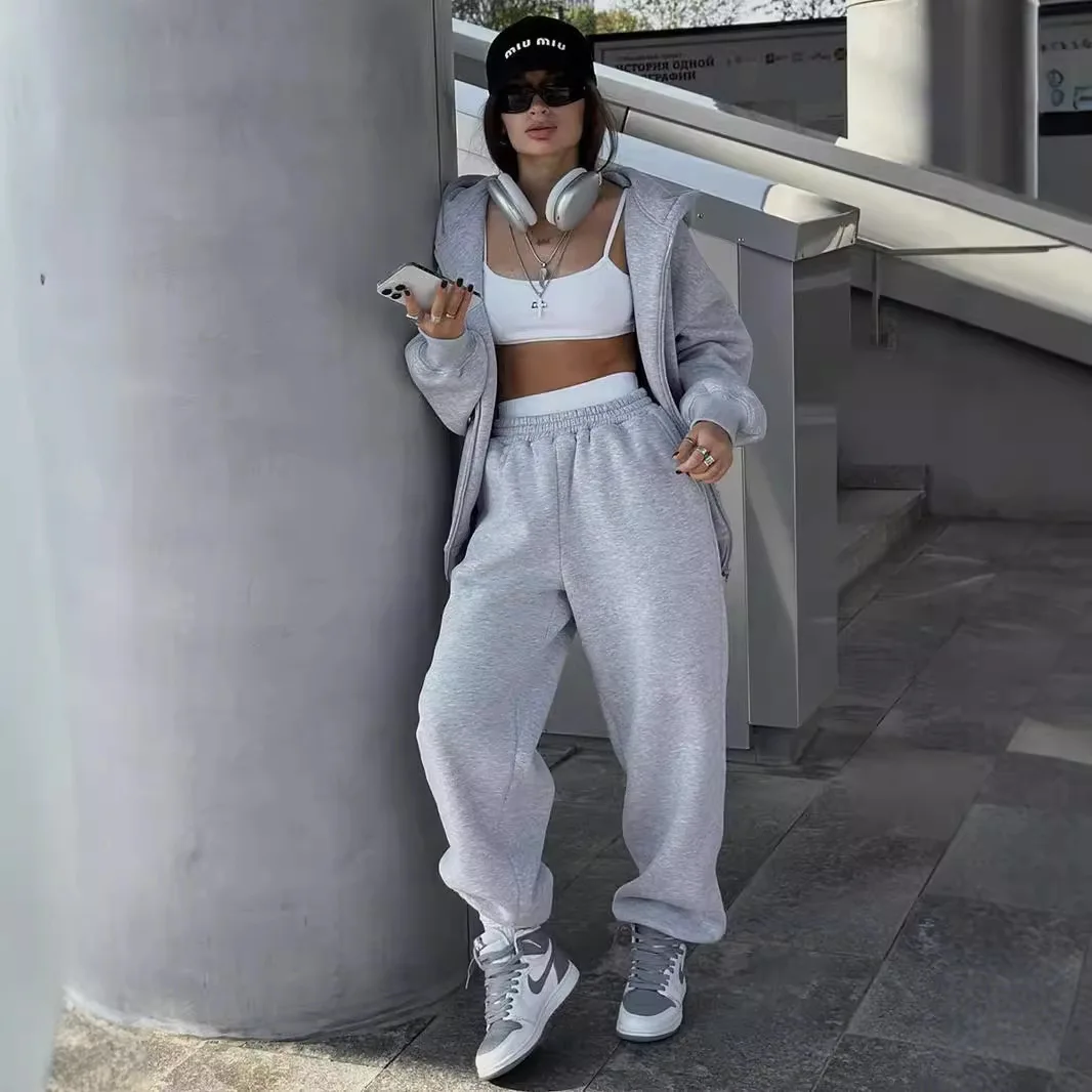 

Women Tracksuit Pant Sets Long Sleeve Sweatshirts Solid Hooies Pencil Trousers Ankle Length Pants Pockets Casual 2025 Slim
