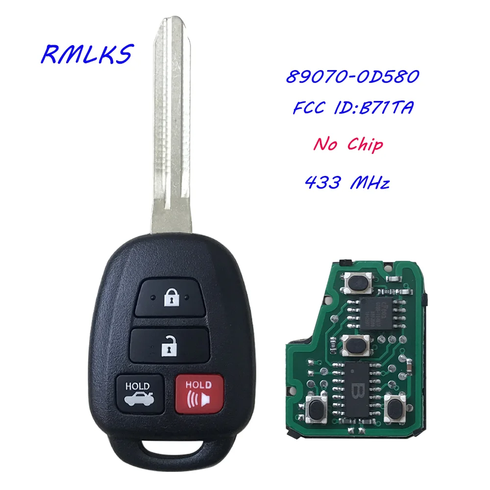 

4 Buttons Remote Car Key FOB for Toyota Yaris Verso RAV4 2008 2009 2010 2015 with G H Chip Optional FCC ID B71TA 433MHz