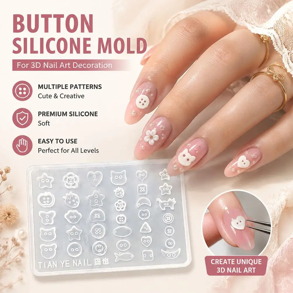 Novel 3D Silicone Nail Mold Multi-shape Button Nail Template Clear Nail Carving Tool Create Exquisite Nail Charms Easily at Home