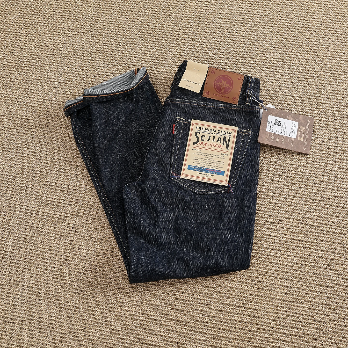 Original Color Denim Jeans Men's Heavyweight Pure Cotton Straight Leg Retro Workwear Only Scouring Can Raise Cattle Long Pants