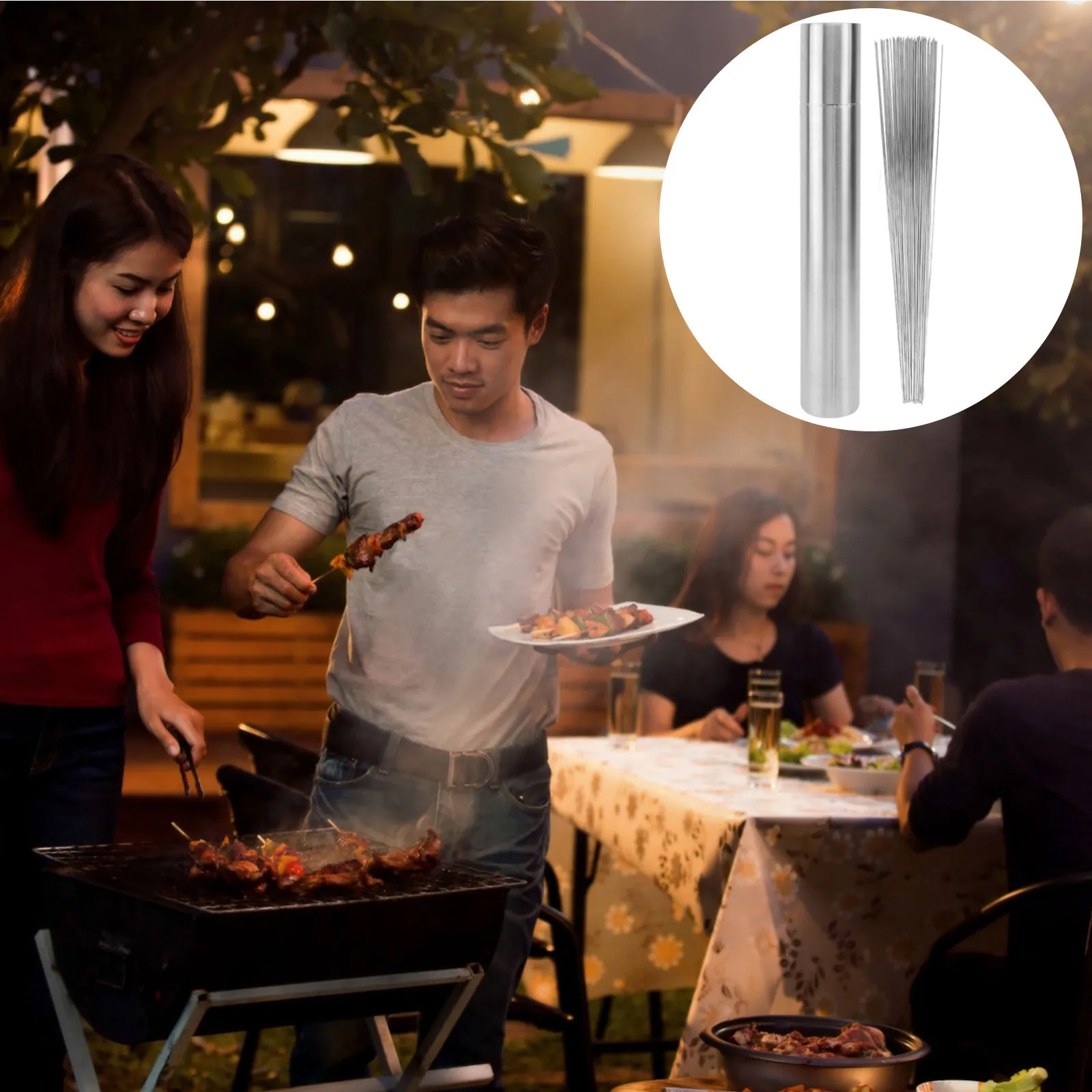 

50Pcs Stainless Steel Barbecue Skikes 35cm Long Heavy Duty Non-Toxic Bbq Skewers Metal Skewers for Camping