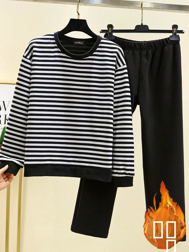 طقم ملابس حرارية دافئة فضفاض مناسب سروال طويل Sve وأعلى قطعتين ملابس منزلية غير رسمية للشتاء وصلت حديثًا للنساء