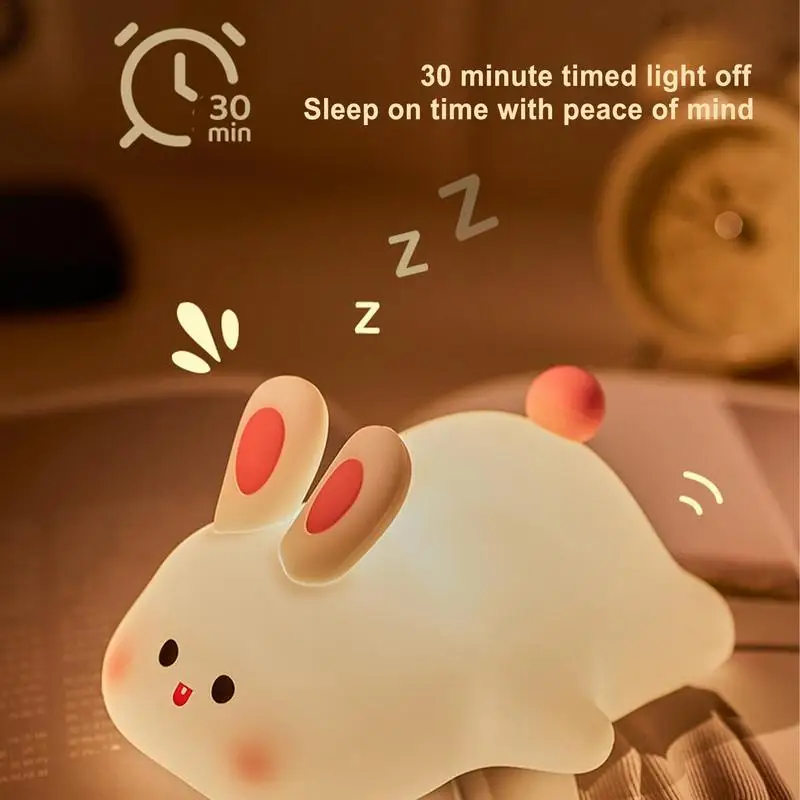 Touch Sensor RGB LED Rabbit Night Light Remote Control USB Rechargeable Silicone Bunny Lamp for Children Baby Toy Gift