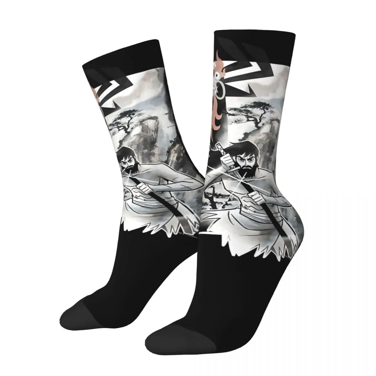 Retro Jack Watercolor Men's compression Socks Unisex Samurai Jack Street Style Pattern Printed Novelty Crew Sock