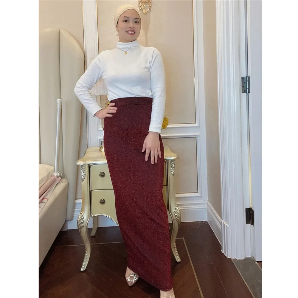 Fashion Plain Muslim Women Long Skirt Bodycon Slim Pencil Maxi Skirts Elastic High Waist Abaya Dubai Turkey Islamic Femme Dress