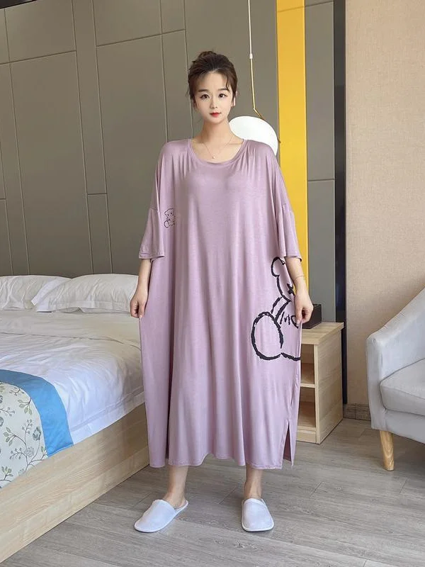 قميص نوم صيفي رقيق وفضفاض للأمهات الحوامل بأكمام قصيرة، ملابس منزلية تغطي البطن، مقاس كبير، مريح وقابل للتنفس