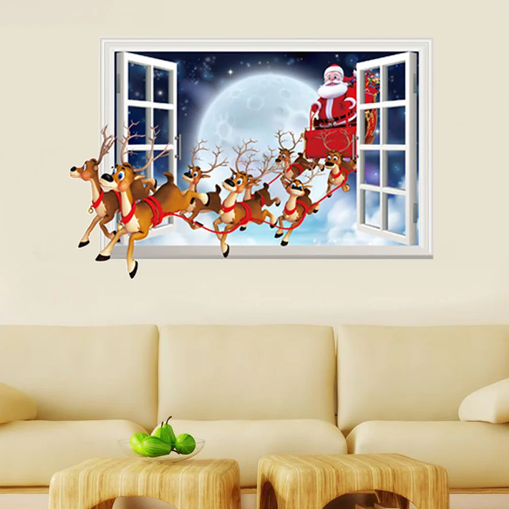 Seasonal Wall Decals Elk Sticker Decorations for Office Stickers Christmas Window Clings Holiday Store Grilles