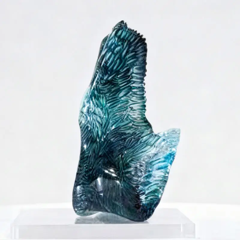 ※h Blue Captured Ocean Motion Art Table Bedroom Frozen Wave Resin Decor