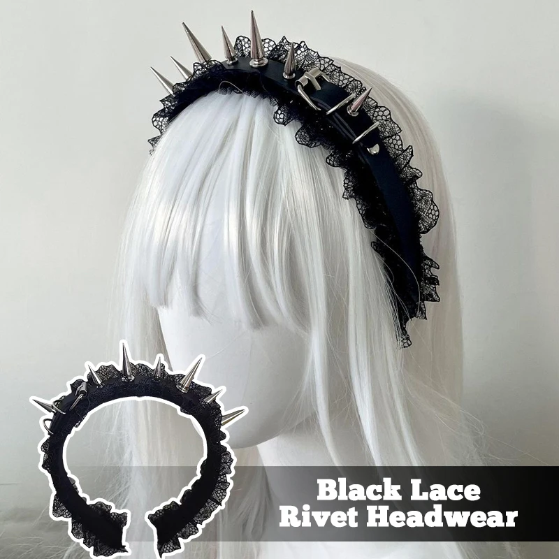 

1pcs Fashion Punk Goth Headwear Women Headband Lace Ruffled Rivets Hair Bands Cosplay Headdress Lolita Y2K Girl Hair Accessories