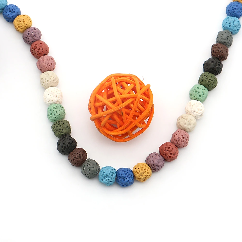 

Irregular Round Volcanic Rock Beads 8x8mm Mix-color Straight-hole Natural Stone Rough Beads Unique Necklace Bracelet Accessory
