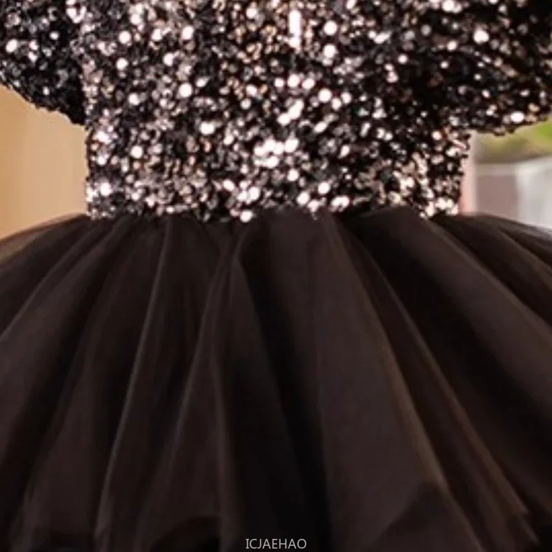 

Party Dress Black Glitter Girls First Year Birthday Pageant Host Performance Gown Costume Vestido Outfit Children Piano Recital