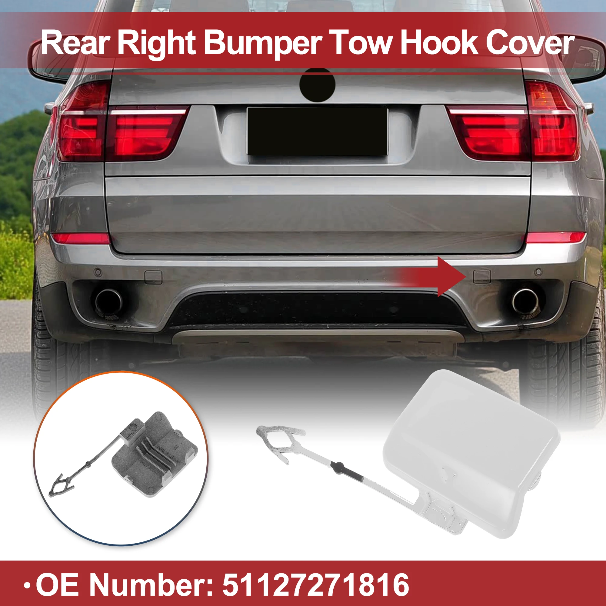 

X Autohaux Car Tow Hook Cover Cap for BMW X5 E70 2011-2013 Hook No.51127271816 White