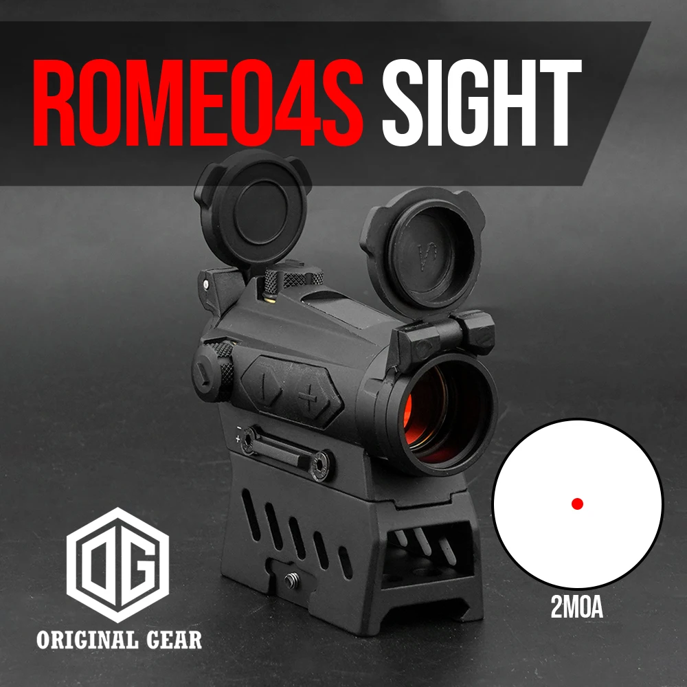 Hunting Airsoft Riflescope Romeo4S 1x24mm Red Dot Sight 2MOA Solar Energy Reflex Sight  with Hight Mount and Lens Caps