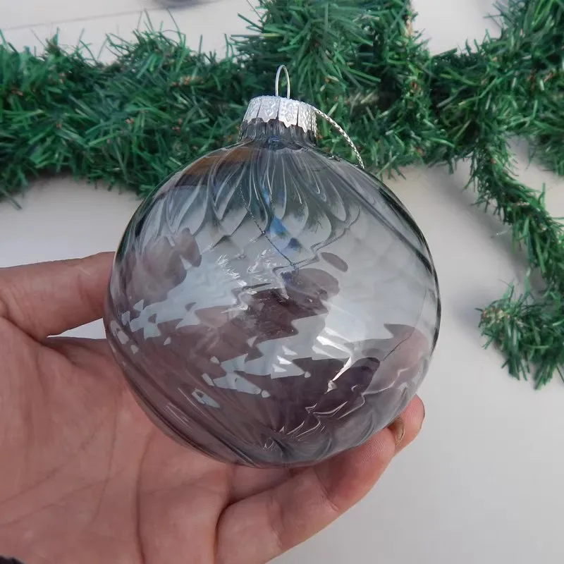 Grey Series Transparent Glass Ball Christmas Day Hanging Pendant Globe Cone Onion Ornament Diameter=8cm 6.5*13cm 12pcs/pack