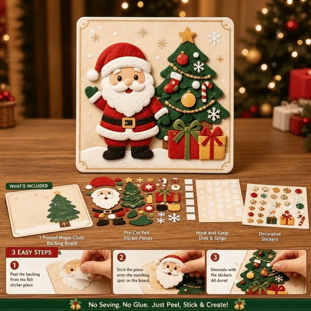 Hook and Loop Christmas Felt Art Kit DIY Magic Holiday Design Christmas Craft Kit Felt Pieces Felt Board Art Set