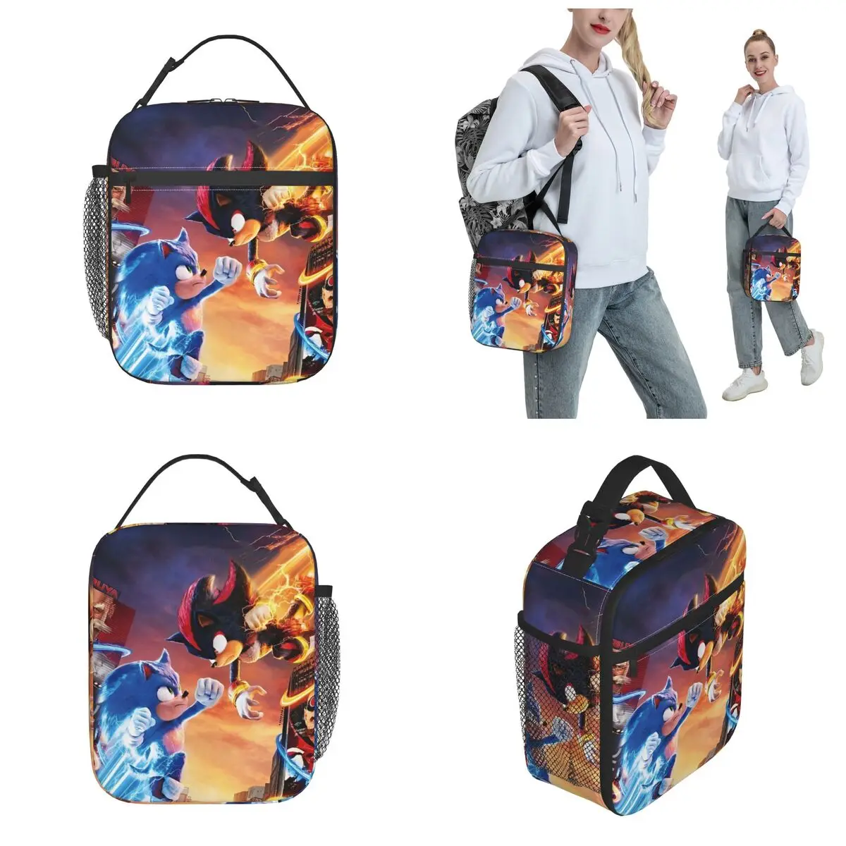 Shadow The Hedgehog Anime Insulated Lunch Bags Food Container Portable Cooler Thermal Lunch Boxes For Work