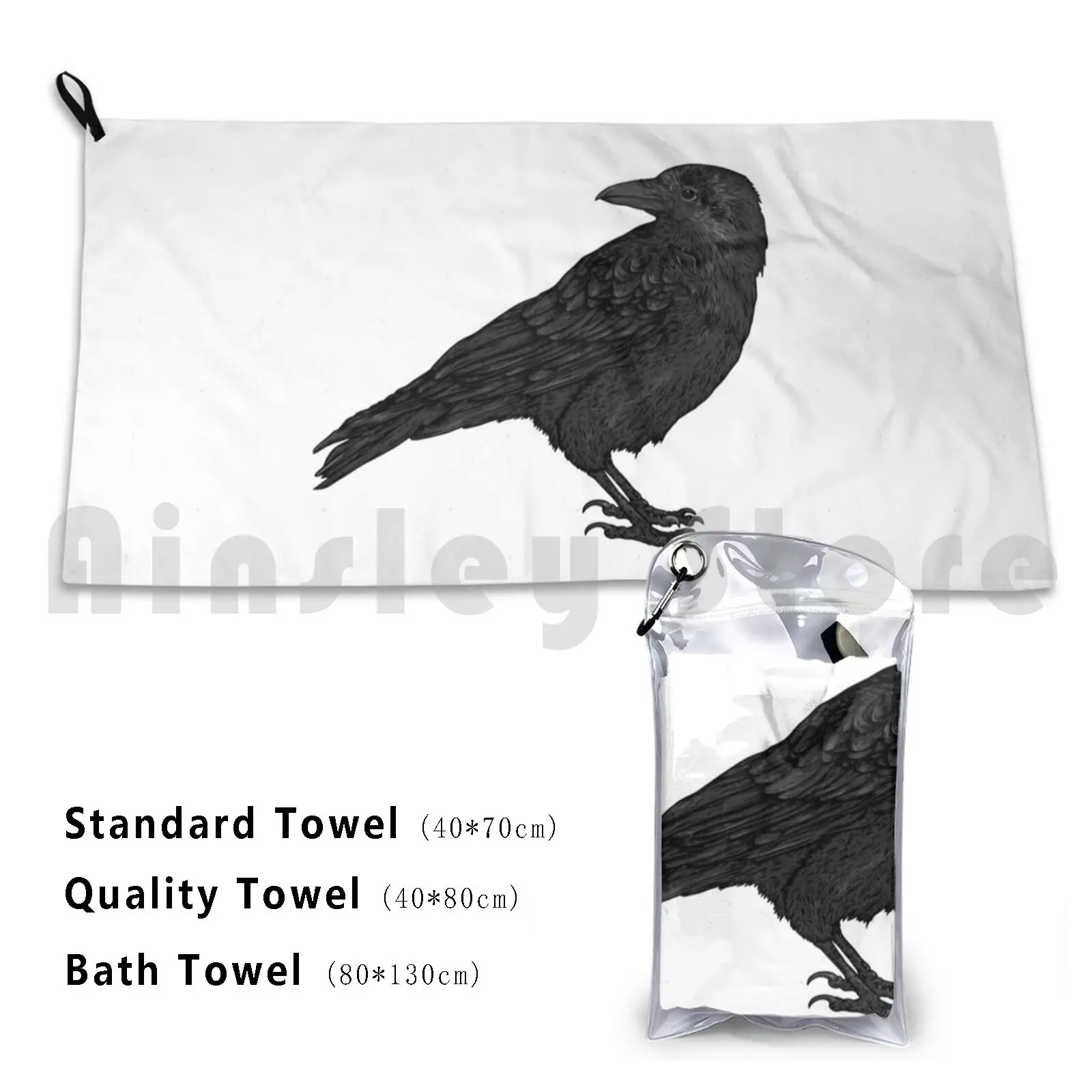 Raven Bath Towel Beach Cushion Crow Poe Gothic The Raven Blackbird Edgar Allan Poe Jackdaw Magpie Nevermore Raven