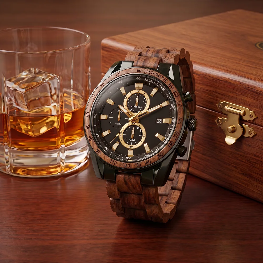 Wood Watch Men Luxury Stylish Watches Timepieces Chronograph Military Quartz Relogio Masculino Dropshipping - view 2