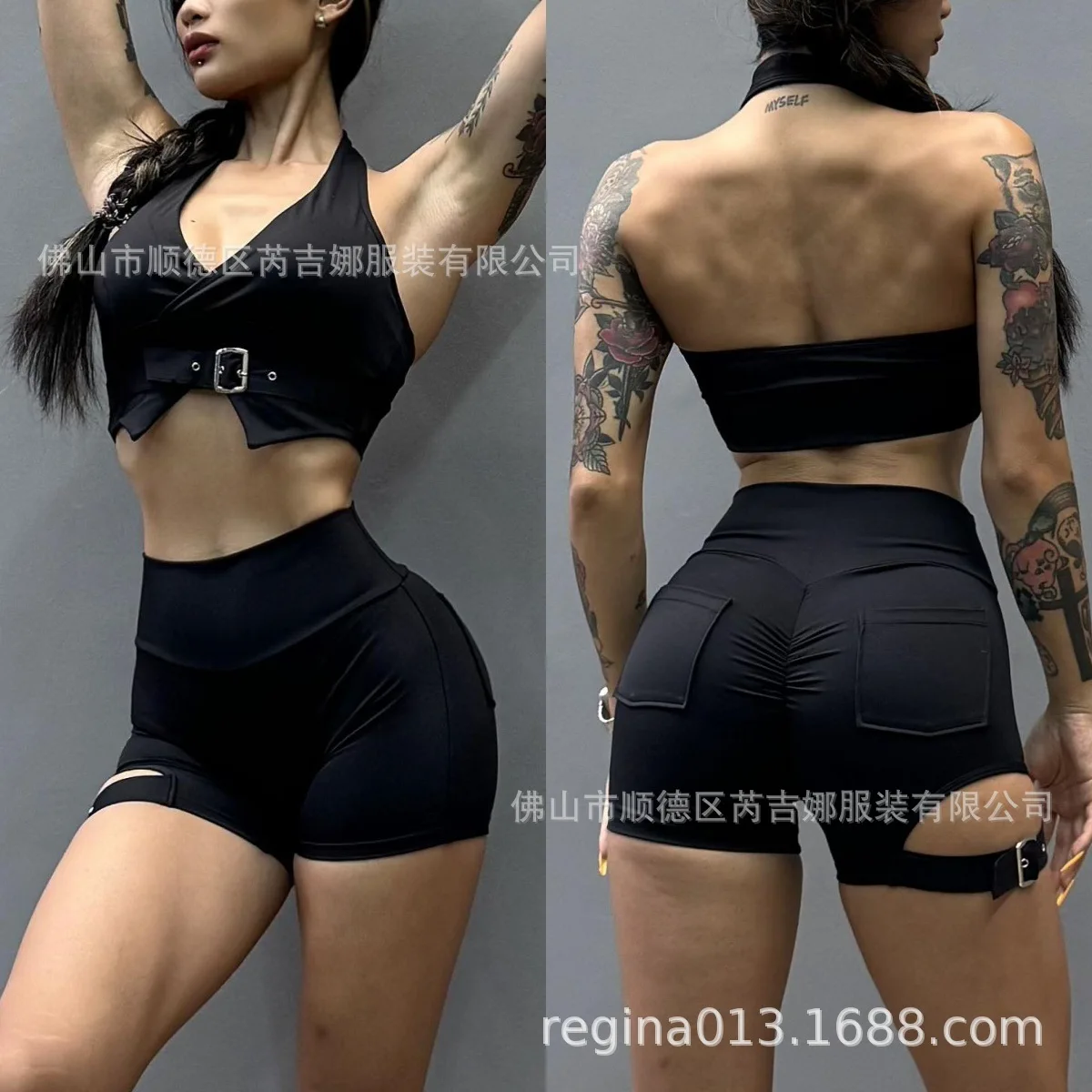 

Sexy Sports Underwear Women's High Elastic Neck Beauty Back Tooling Pocket Fitness Yoga Shorts Adjustment Leg Ring