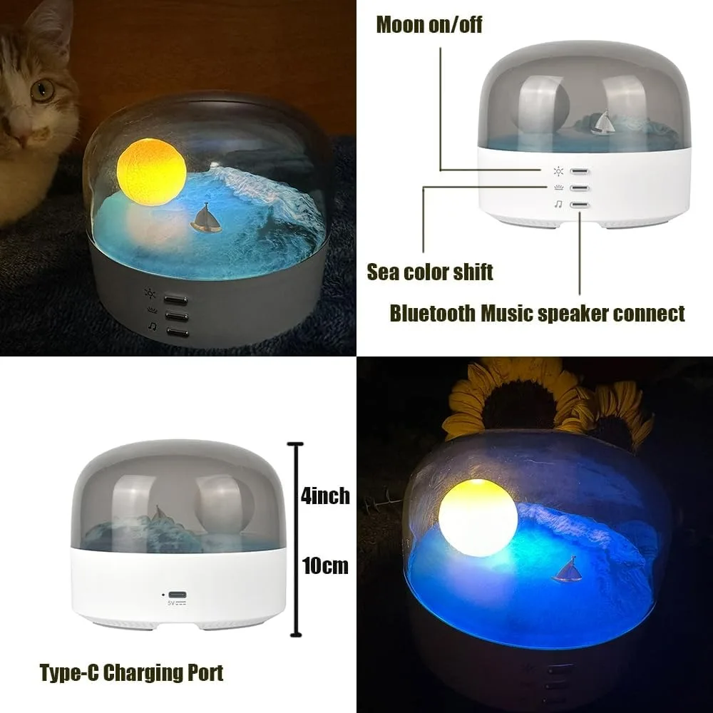 Moon Night light Music Wireless Speaker Lamp Type-C Rechargeable Brightness Adjustable  2 Mode ldeal Bedroom Mood light and Gift