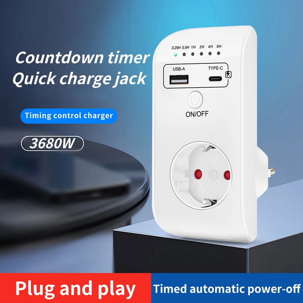 New Smart Timing Socket Controller Automatic Power-off Programmable Countdown Timer Switch 230V Charger With USB Type-C