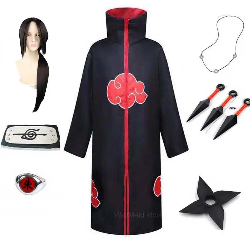 Child Adult Akatsuki Cloak Cosplay Costume Headband Ring Anime Uchiha Robe Clothes Halloween Costume