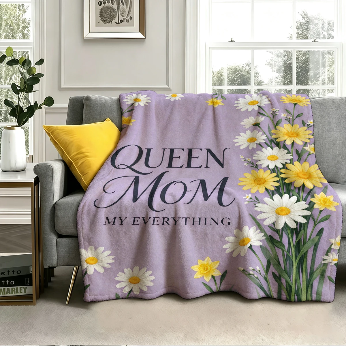 Queen Mom Daisy Daffodil Lav Cute Flannel Fleece Throw Blanket Soft Plush Bed Couch Cover Perfect Gift for Women Girls Kids