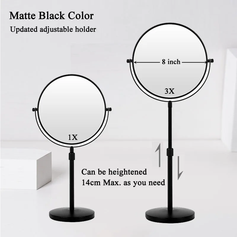 Double Sided Vanity Makeup Mirror, Tabletop Cosmetic Mirror, Holder Height Adjustment 7/8Inch, 1X/3X Magnification