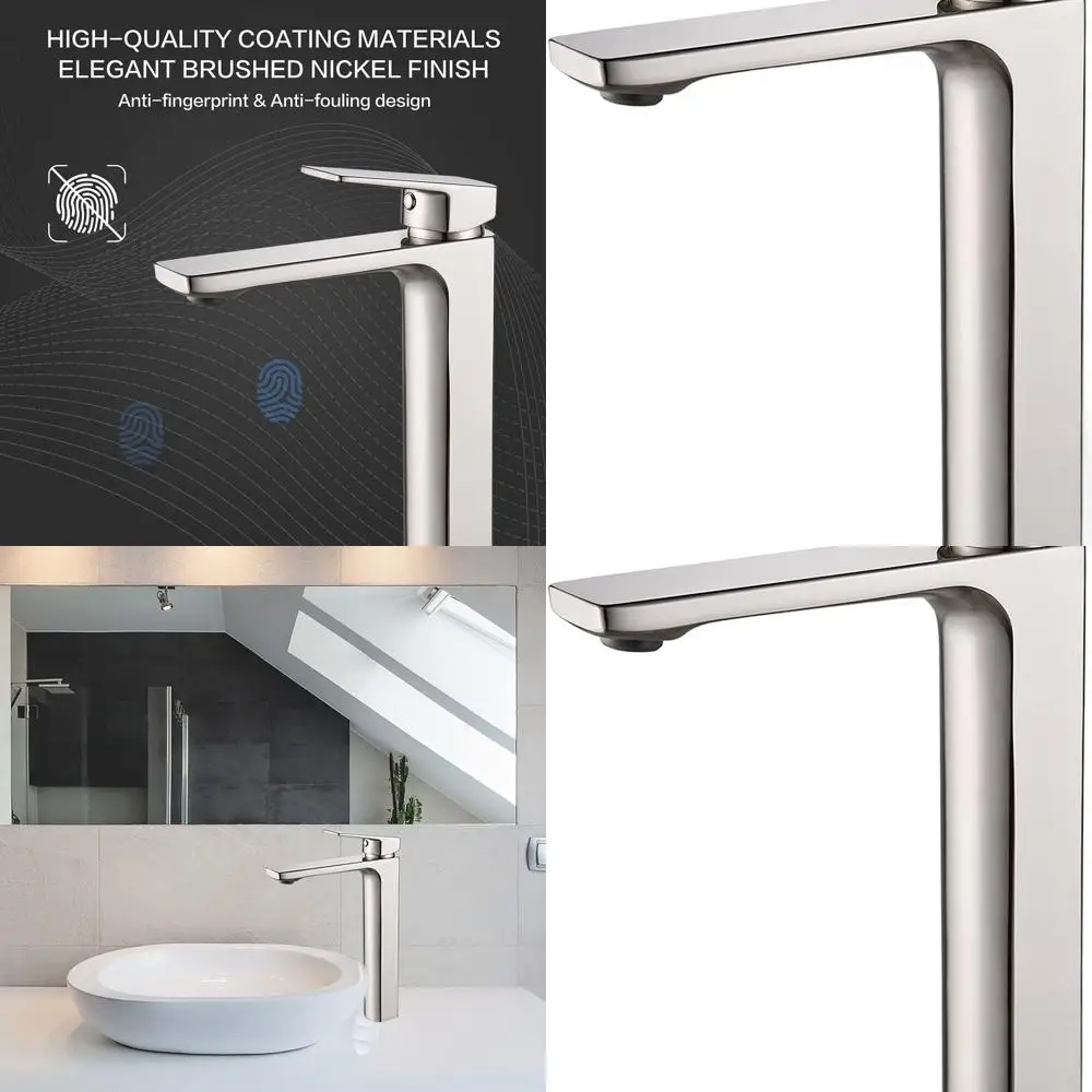 

Высокий смеситель для раковины из матового никеля с одной ручкой, смеситель из твердой латуни, 1,2 галлона в минуту для туалетного столика и туалета на колесах