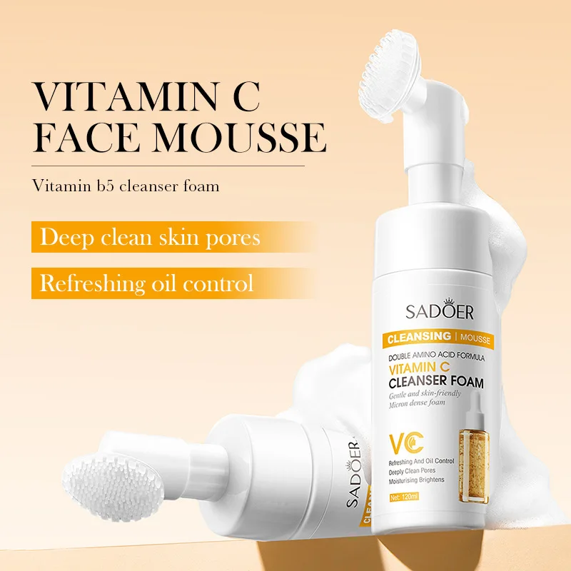 Vitamin C Cleansing Mousse Deep Clean Pores Oil Control Foaming Facial Cleanser Whitening Moisturizing Skin Care Product