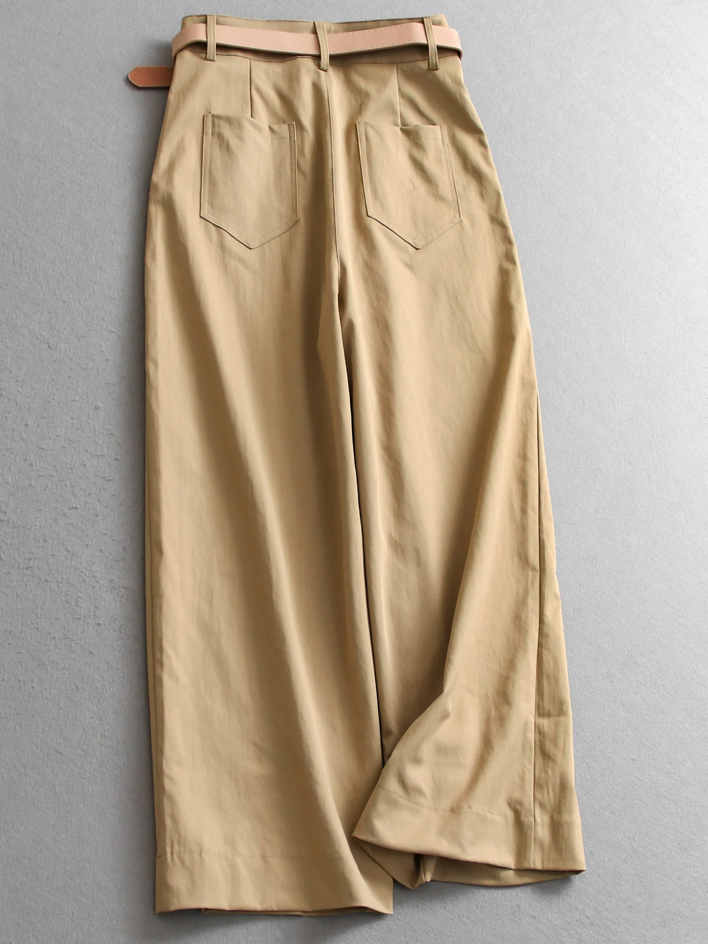 High Waist Pure Color Belt Wide Leg Pants Women's Casual Trousers Lengthening Leg Effect Hip Covering Autumn New Style V287