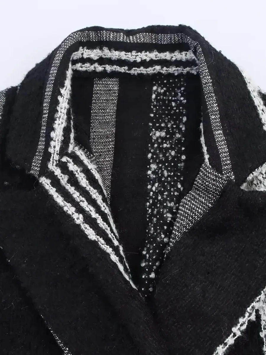 TWOTWINSTYLE Colorblock Trench lungo dritto per donna Colletto dentellato Manica lunga Patchwork Doppio petto Giacca casual Donna