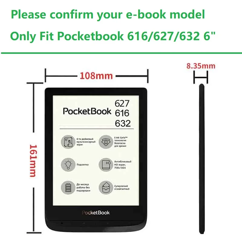 Case for Pocketbook Basic Lux 2 and Touch HD 3 and Touch Lux 4 EReader (PB616/627/632) Case with Auto Sleep & Awake Smart Cover