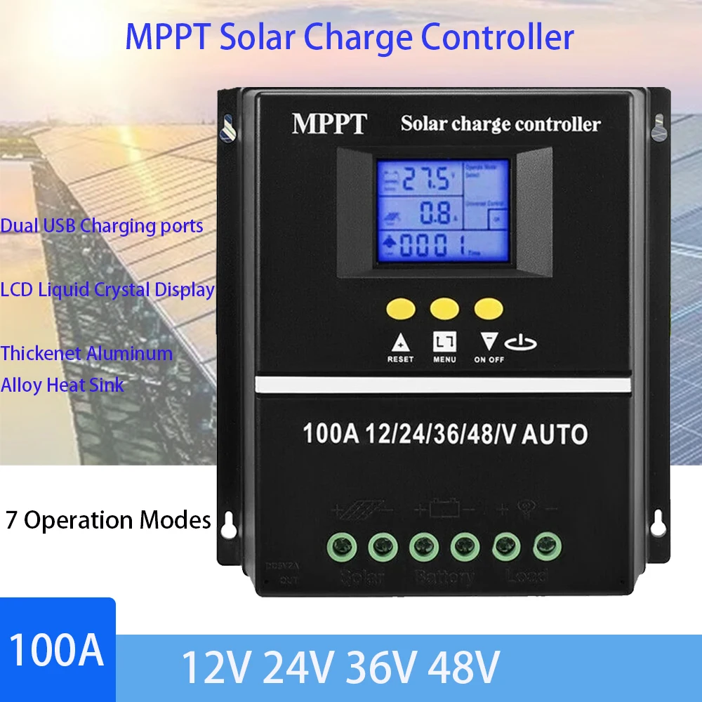 

Контроллер заряда солнечной батареи MPPT, 100 А, 12 В, 24 В, 36 В, 48 В, умный регулятор заряда солнечной панели, свинцово-кислотный литиевый