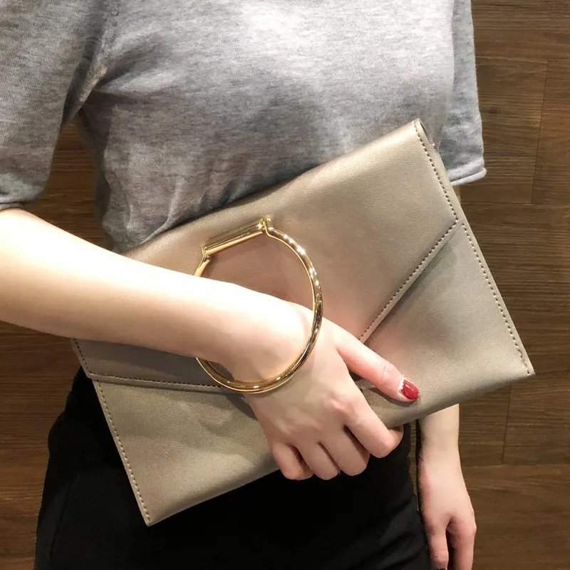 Circular Ring Envelope Clutches for Female Messenger Bag pu Leather Ladies Handbag Small women Crossbody Shoulder Bag bolsas