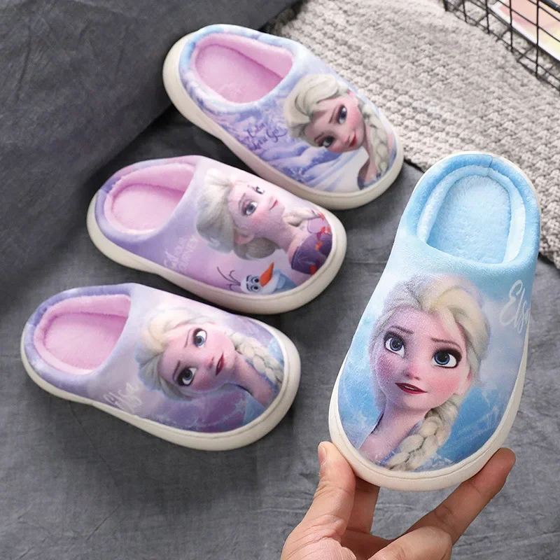 Frozen Children\'s Slippers Autumn and Winter Girls\' Cotton Slippers Middle and Large Children\'s Elsa Princess Warm Shoes