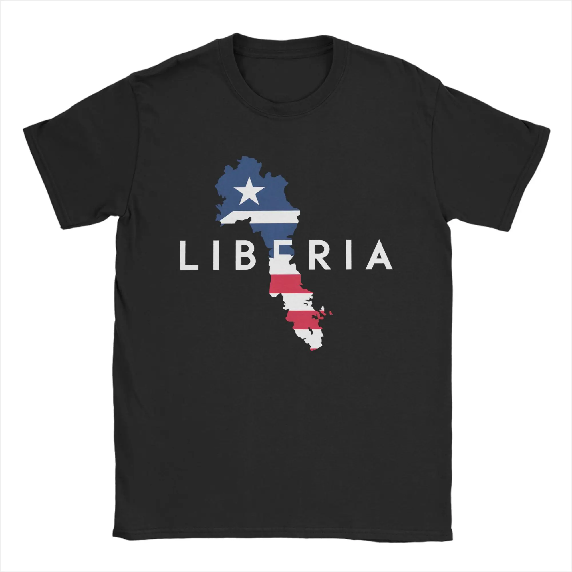 Liberia Flag Map Outline Performance T-Shirt Summer Harajuku T-Shirts Man Cotton Plus Size Top Tees Short Sleeve Vintage Tops